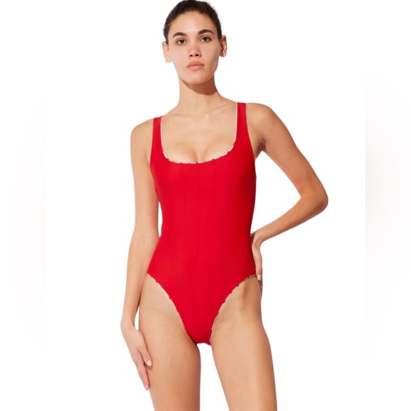Saint James x Solid & Striped One Piece Swimsuit Striped Red/Navy Reversible XS - Picture 2 of 7